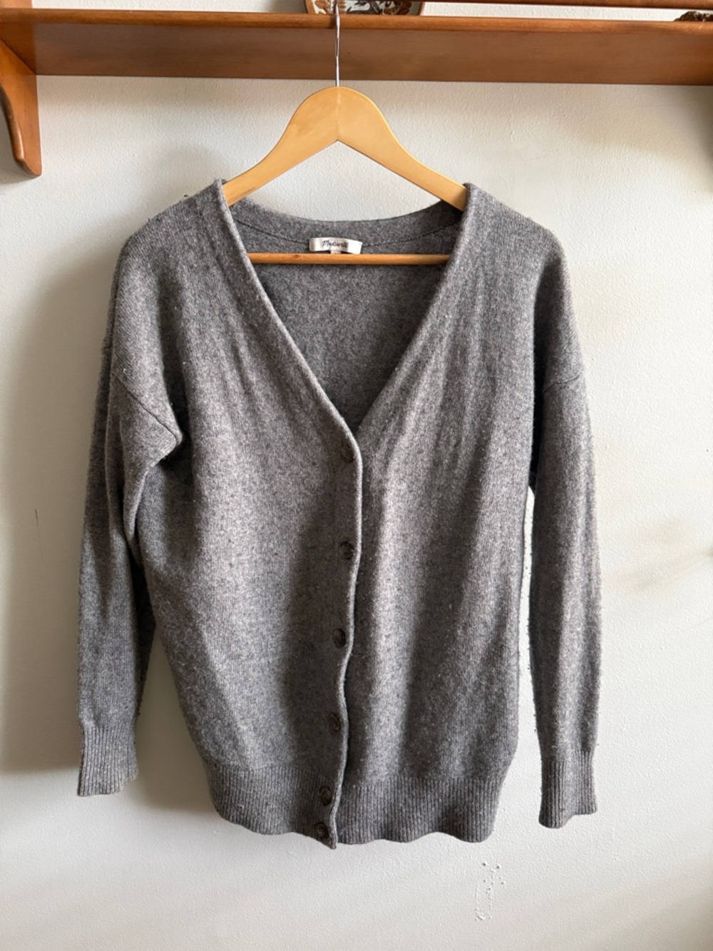 Madewell Gray V-Neck Button-Front Cardigan